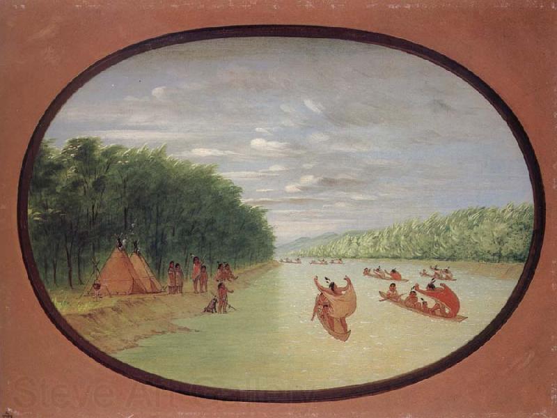 George Catlin Primitive Sailing by the Winnebago indians Norge oil painting art